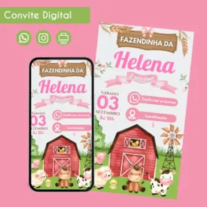 Convite Digital Fazendinha Feminino Personalizado 9 Convite Digital Fazendinha Feminino Personalizado