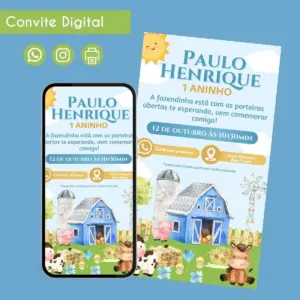 Convite Digital Fazendinha para Festa Infantil de Menino 7 Convite Digital Fazendinha para Festa Infantil de Menino