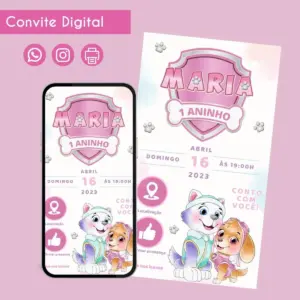 Convite Digital Personalizado Skye Aquarela Aniversário 2 Convite Digital Personalizado Skye Aquarela Aniversário