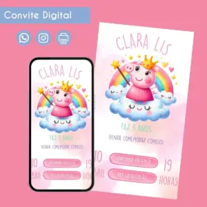 Convite Digital Porquinha Rosa Arco Iris Personalizado 22 Convite Digital Porquinha Rosa Arco Iris Personalizado