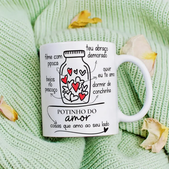 Design de Caneca Temática "Potinho do Amor" em Formato JPG