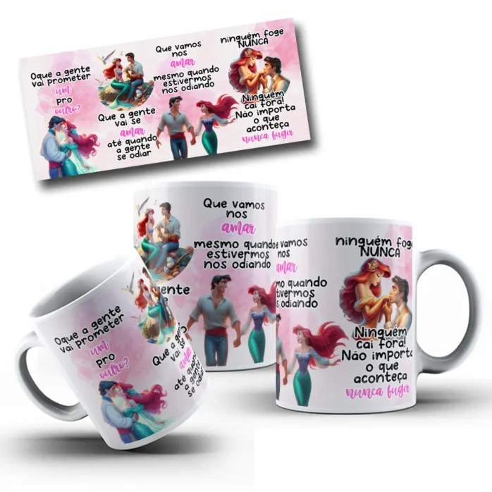 Design Editável de Caneca - Ariel Sereia Promete Amor