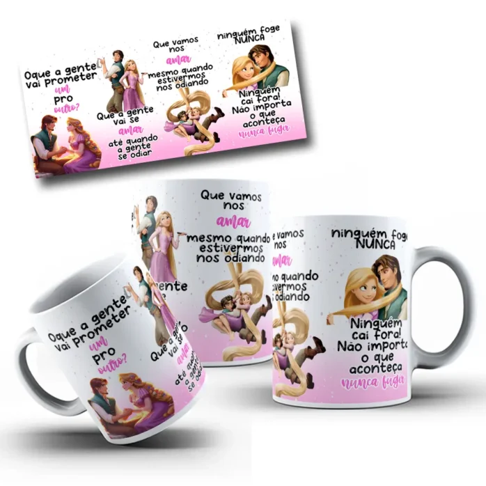 Design para Caneca Promessas de Amor com Rapunzel Editável