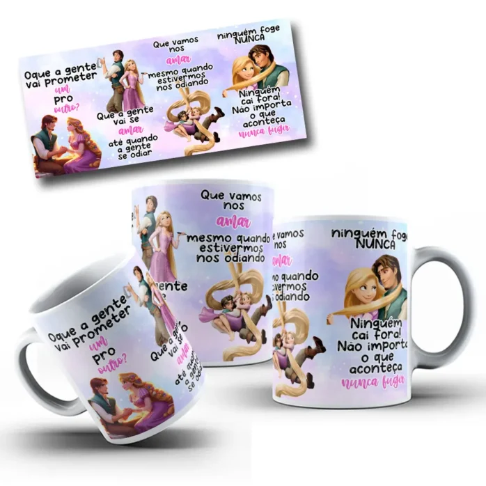 Design para Caneca Promessas de Amor com Rapunzel Editável
