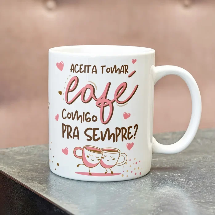 Design Romantico Para Caneca Aceita Cafe Comigo