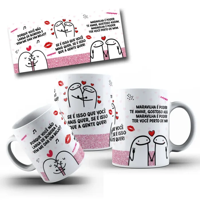 Design Romântico para Caneca - Dê Um Beijo