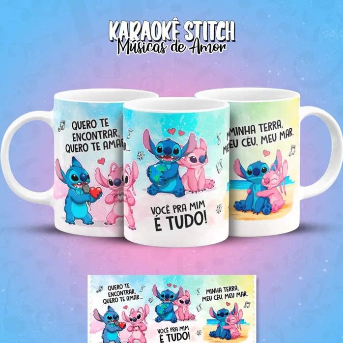 Designs de Caneca com Stitch Cantando Músicas de Amor