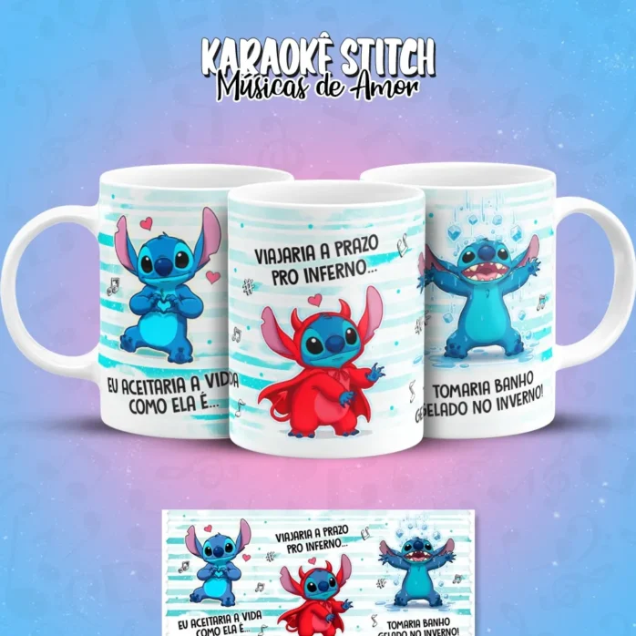 Designs de Caneca com Stitch Cantando Músicas de Amor