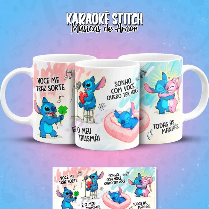 Designs de Caneca com Stitch Cantando Músicas de Amor