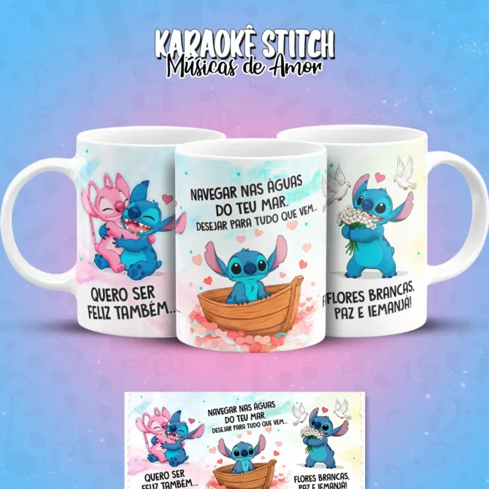 Designs de Caneca com Stitch Cantando Músicas de Amor