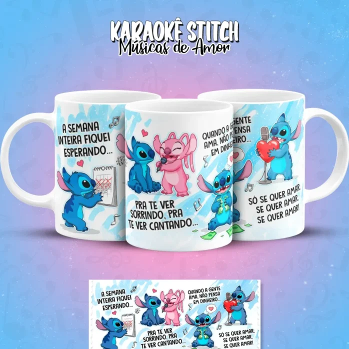 Designs de Caneca com Stitch Cantando Músicas de Amor