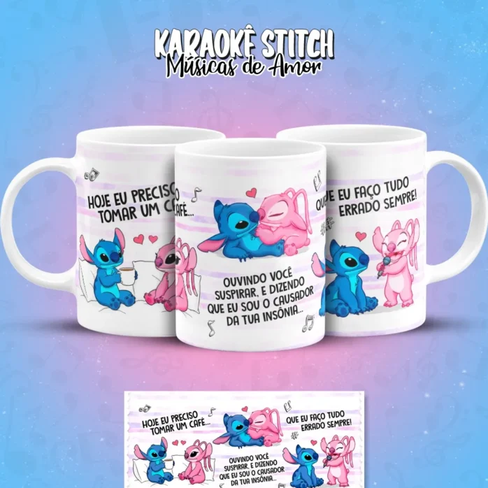 Designs de Caneca com Stitch Cantando Músicas de Amor