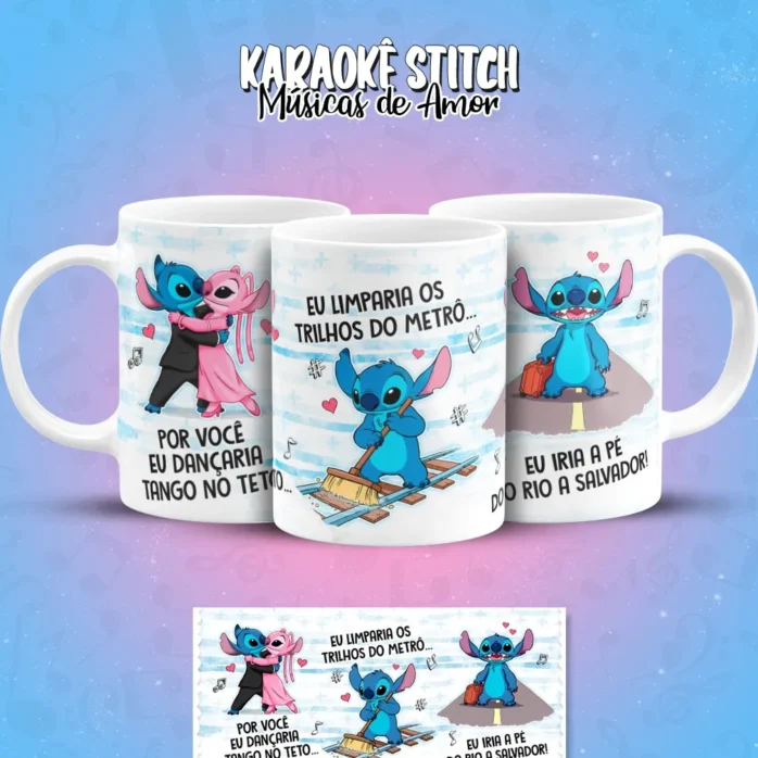 Designs de Caneca com Stitch Cantando Músicas de Amor