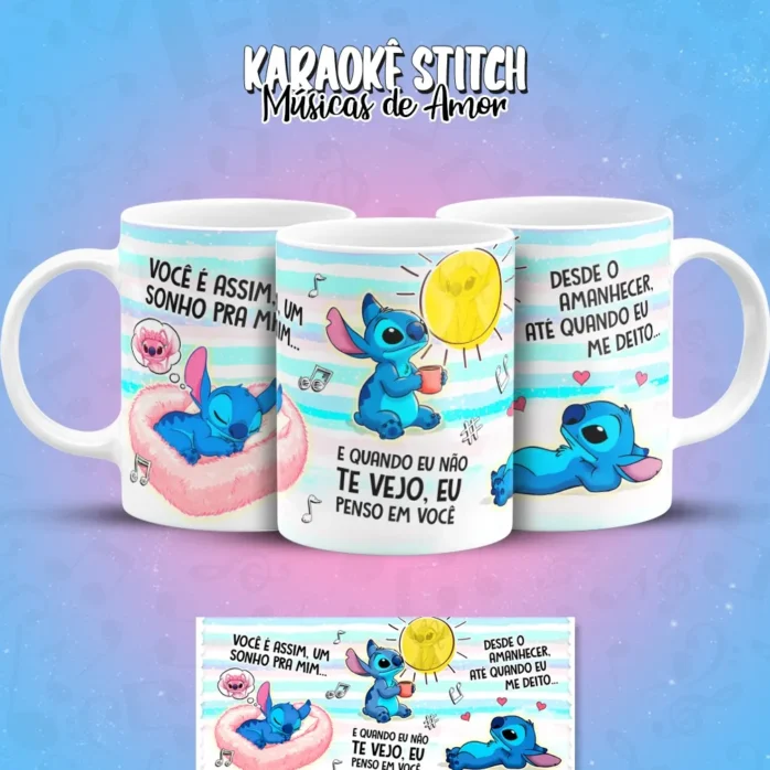 Designs de Caneca com Stitch Cantando Músicas de Amor