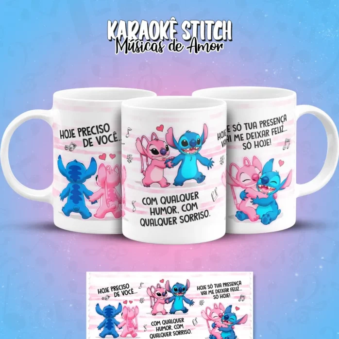Designs de Caneca com Stitch Cantando Músicas de Amor