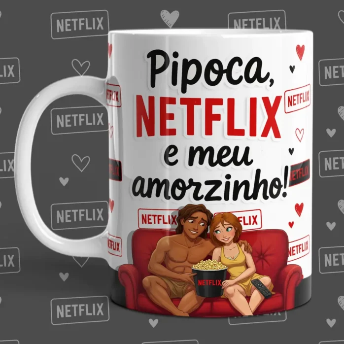 Designs Românticos para Caneca - Netflix e Amor