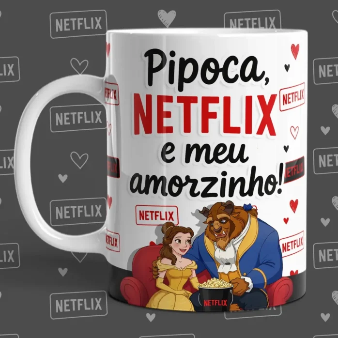 Designs Românticos para Caneca - Netflix e Amor