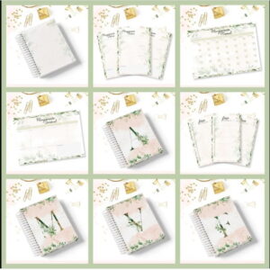 Desk Planner Floral Digital com Alfabeto e Stickers 12 desk planner alfabeto floral verde arquivo digital