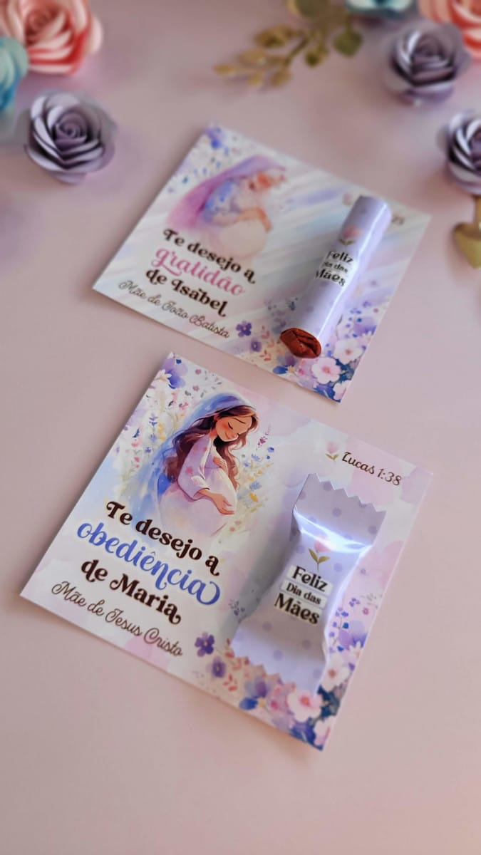Kit Digital Dia das Mães 2024 com Arte em Aquarela 1 Design de embalagens para Dia das Mães com ilustrações de gestantes e mensagens bíblicas.