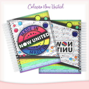 Diário Now United Personalizável em Arquivo Digital 7 Duas capas digitais de caderno espiral com design arco-íris e texto "Now United".