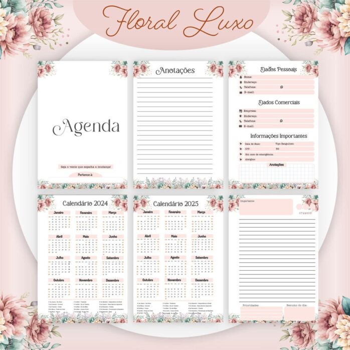 Encadernação 2024 Floral Luxo