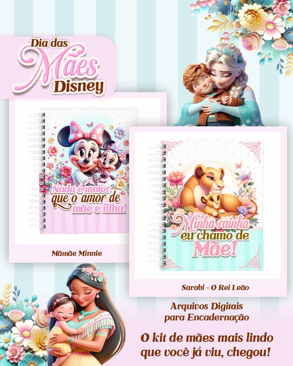 Kit Digital de Encadernação Dia das Mães Disney para Scrap 1 Kit Digital de Encadernação Dia das Mães Disney para Scrap