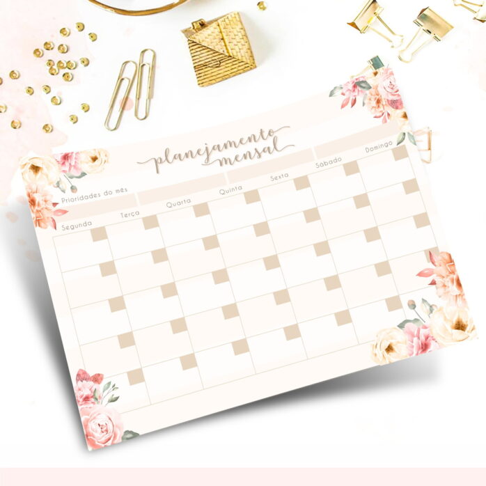 Encadernação Digital Desk Planner Floral