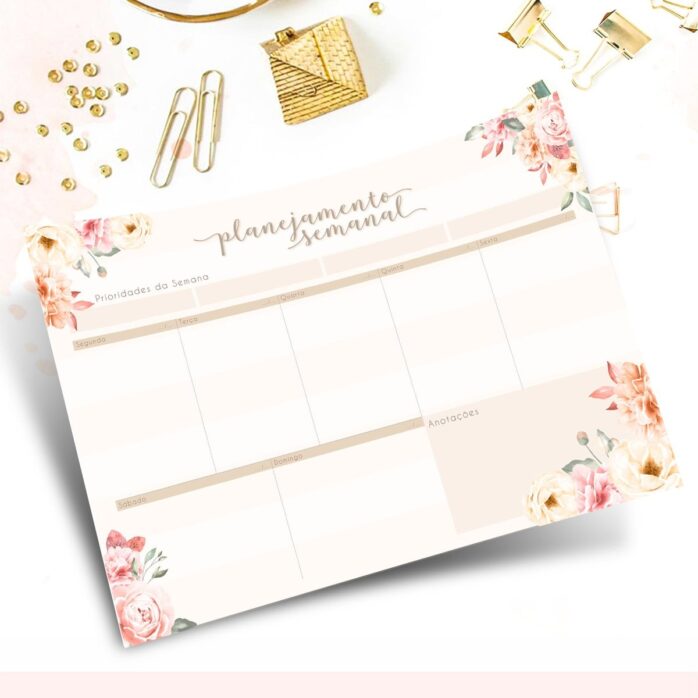 Encadernação Digital Desk Planner Floral