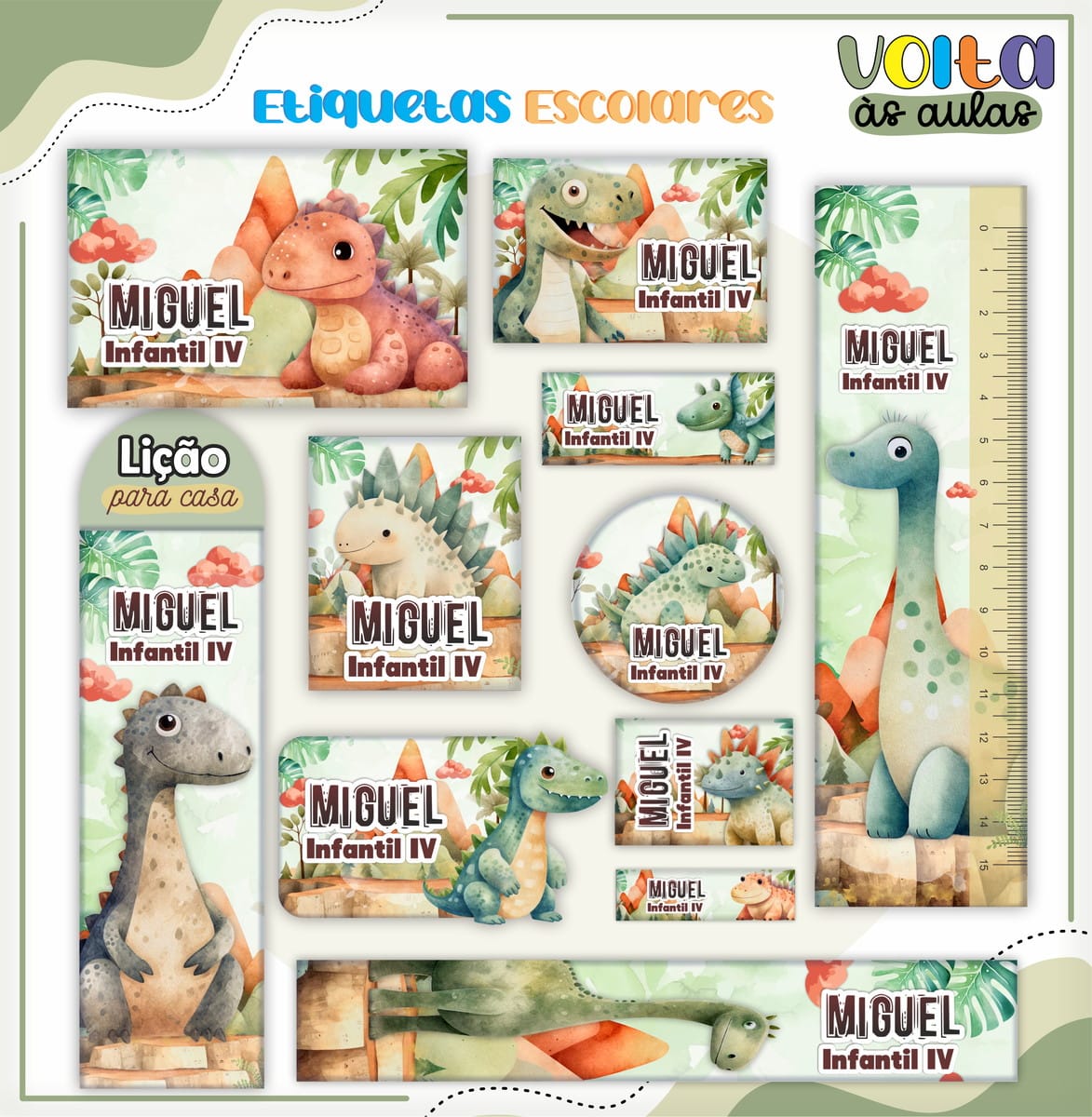 Kit Encadernação Escolar Dinossauro Arquivo Digital 4 Kit Encadernação Escolar Dinossauro Arquivo Digital - Imagem 4