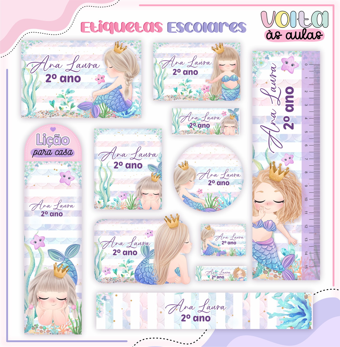 Kit Encadernação Escolar Sereia Digital Ana Laura 3 Kit Encadernação Escolar Sereia Digital Ana Laura - Imagem 3