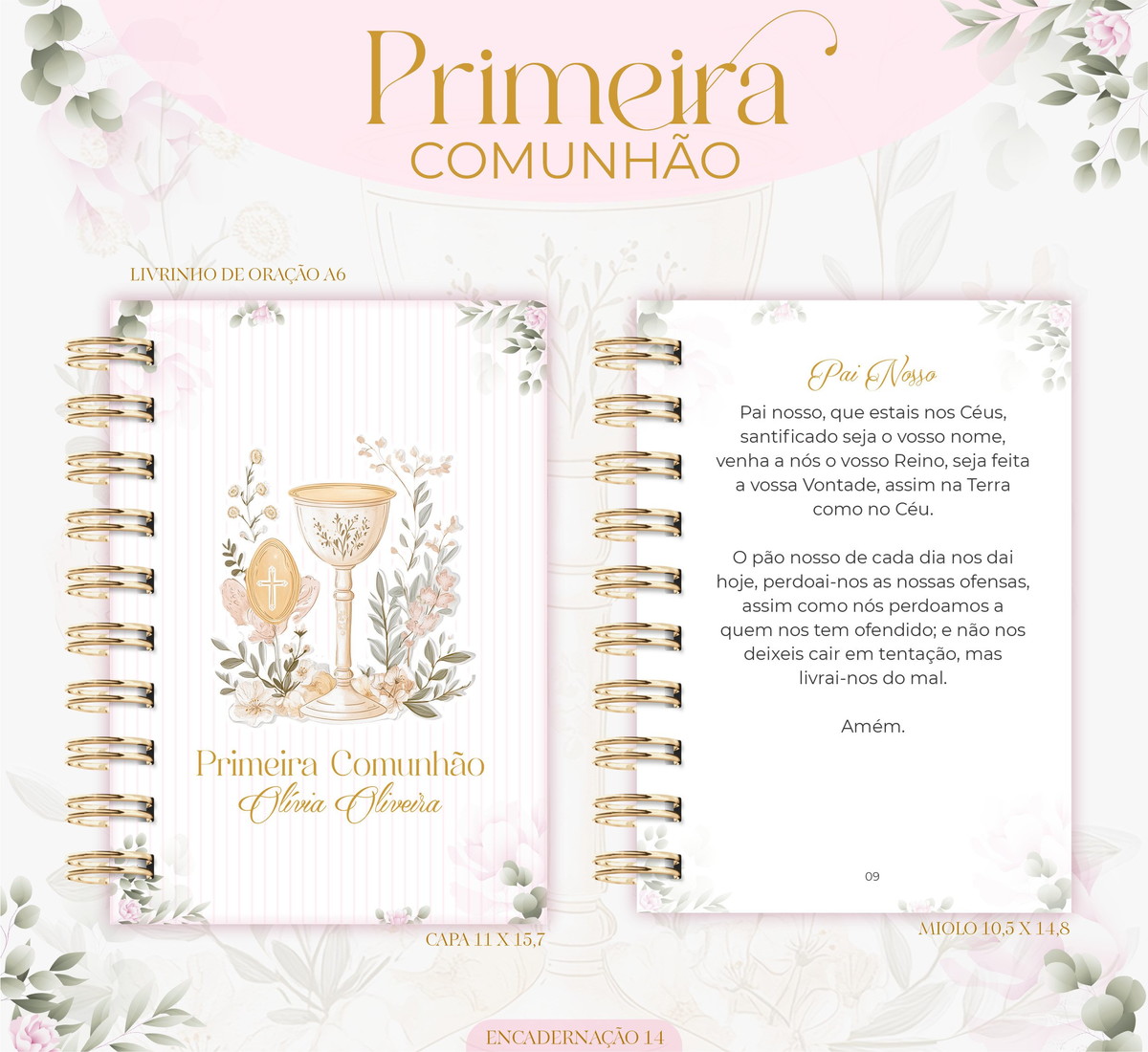 Encadernação Primeira Comunhão Menina Kit Digital Completo 1 Encadernação Primeira Comunhão Menina Kit Digital Completo