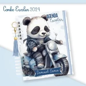 Escolar Menino Panda Moto