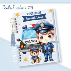 Kit Escolar Menino Policial Digital para Sublimação 5 escolar menino policial arquivo digital