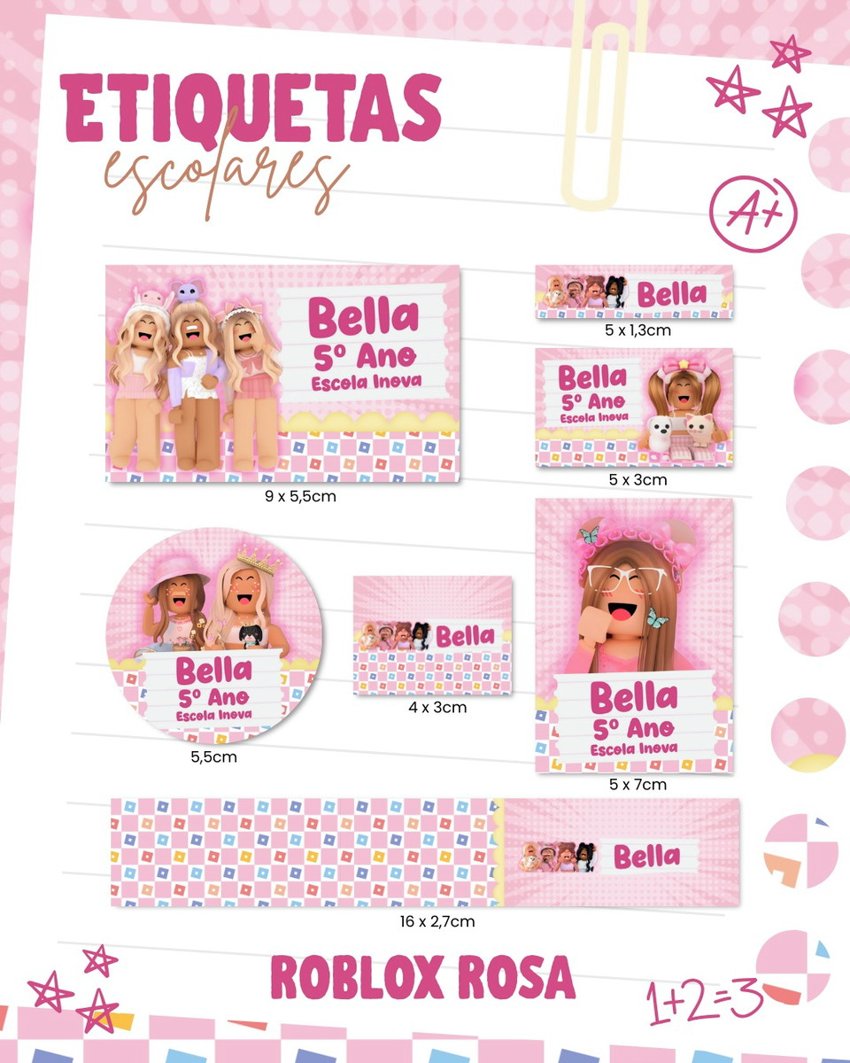 Kit Escolar Roblox Rosa Arquivo Digital para Imprimir 3 Kit Escolar Roblox Rosa Arquivo Digital para Imprimir - Imagem 3