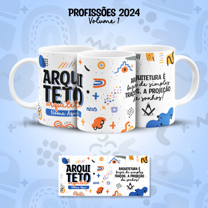 Estampa Caneca Arquiteto(a) Arquitetura Profissões Coloridas