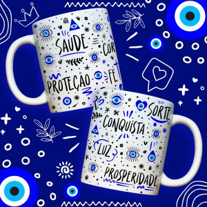 Estampa Caneca Boas Energias Amor Sorte Saúde Proteção Paz