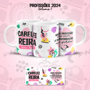 Estampa Caneca Cabeleireira Profissões Coloridas