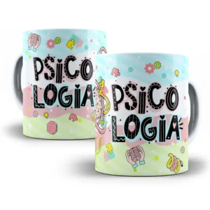 Estampa Caneca de Psicologia com Elementos Coloridos