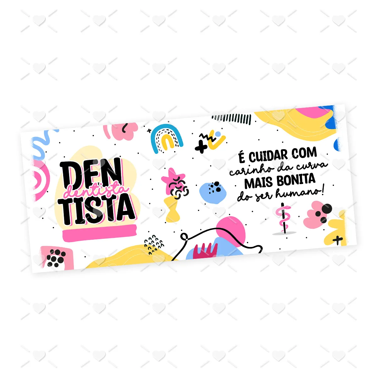 Estampa Caneca Dentista Odontologia Profissões Coloridas 4 Cartão digital colorido com texto em português e ilustrações variadas