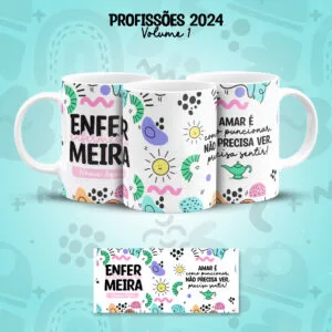 Estampa Caneca Enfermeiro(a) Enfermagem Profissões Coloridas