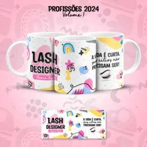 Estampa Caneca Lash Designer Cílios Profissões Coloridas
