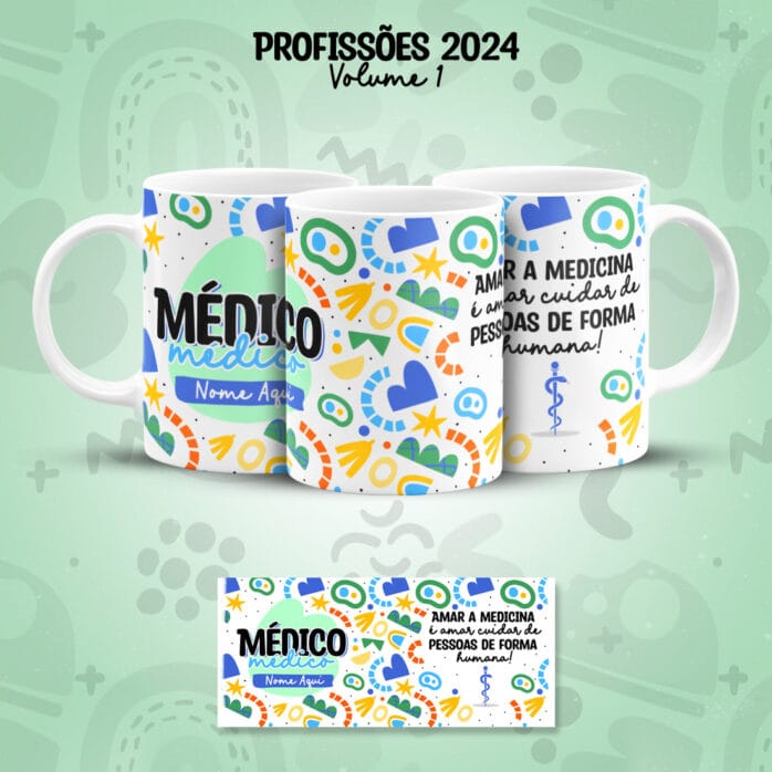 Estampa Caneca Médico(a) Medicina Profissões Coloridas