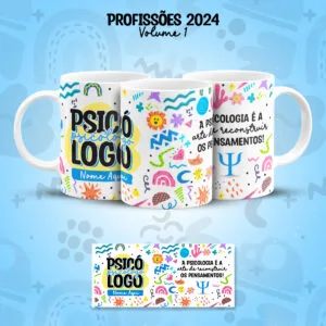 Estampa Caneca Psicólogo(a) Psicologia Profissões Coloridas