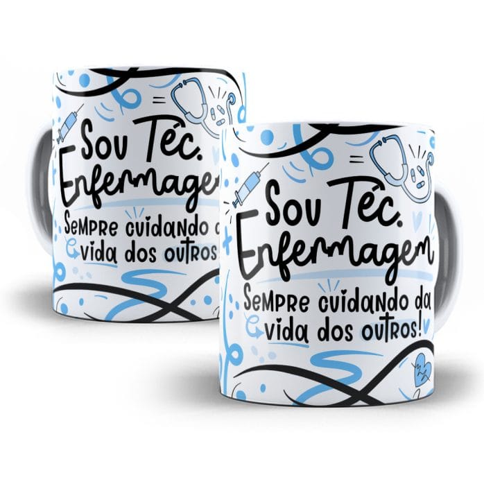 Estampa Caneca Téc. Enfermagem Flork Profissões Sublimação