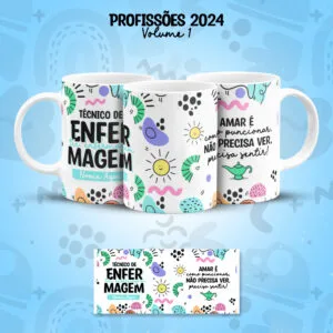 Estampa Caneca Técnico(a) de Enfermagem Profissões Coloridas