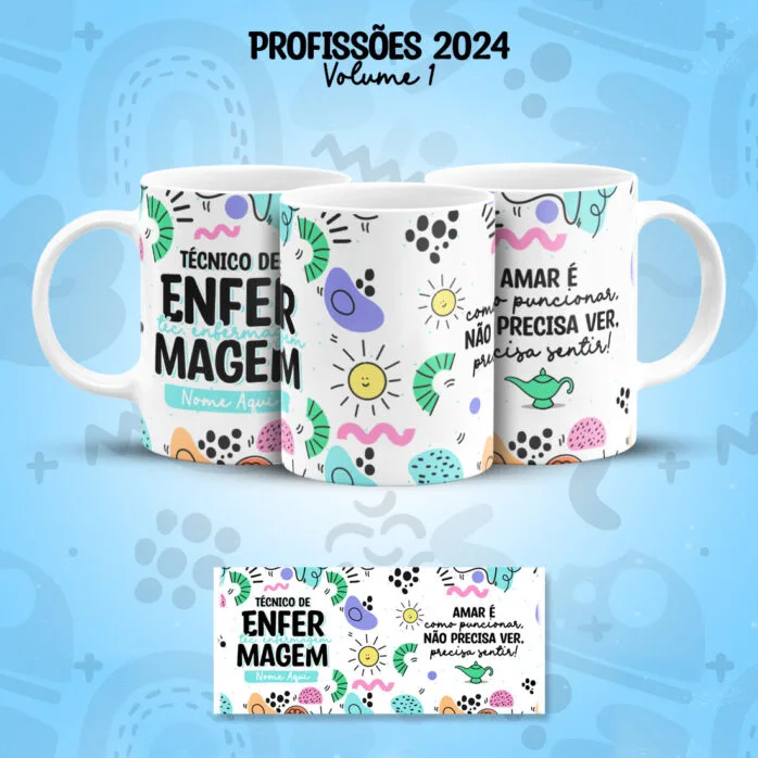 Estampa Caneca Técnico(a) de Enfermagem Profissões Coloridas