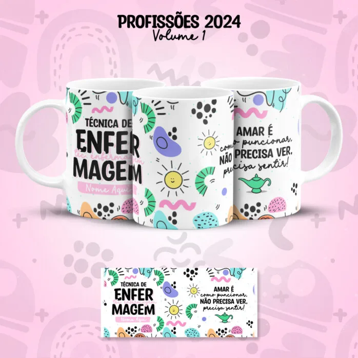 Estampa Caneca Técnico(a) de Enfermagem Profissões Coloridas