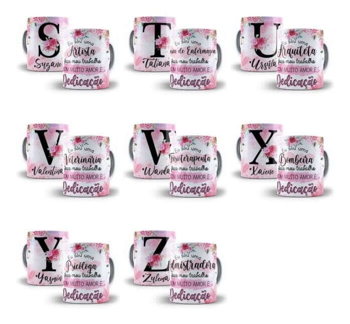 Estampas Alfabeto Floral P Caneca Almofada Profissões Corel