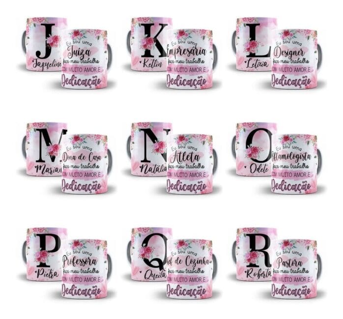 Estampas Alfabeto Floral P Caneca Almofada Profissões Corel