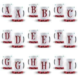 Estampas Caneca Alfabeto Natalino Xadrez Letras Iniciais Png
